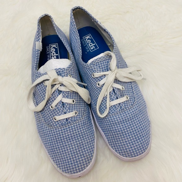 Keds Shoes - keds blue and white gingham plaid lace up sneaker, Sz. 9